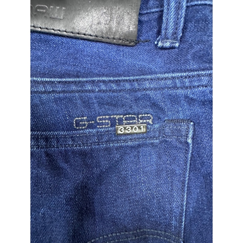 G-Star Raw 3301 Straight Leg Jeans Mens 34x32 Dark Indigo Blue Denim Button Fly - Picture 16 of 16